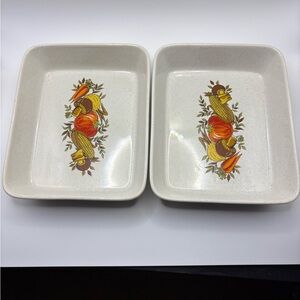 Pair of Vintage 1970s Japanese Stoneware Vegetable Harvest Casserole Dishes